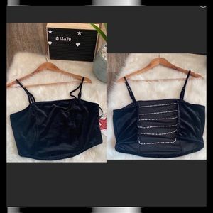 Mixed Threads Los Angeles Large velvet faux pearls open back bustier corset top